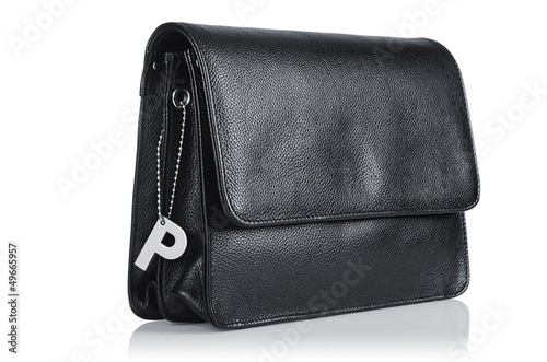 Photo: Black leather briefcase isolated on the white Black leather briefcase isolated on the white
