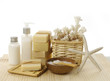 health spa setting on wooden board