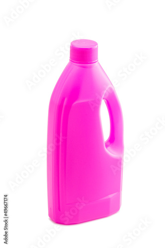 Photo: Pink plastic bleach bottle isolated on white background Pink plastic bleach bottle isolated on white background