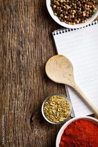Photo: blank notebook and spices blank notebook and spices