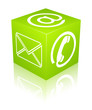 Green 3d cube contact with reflection