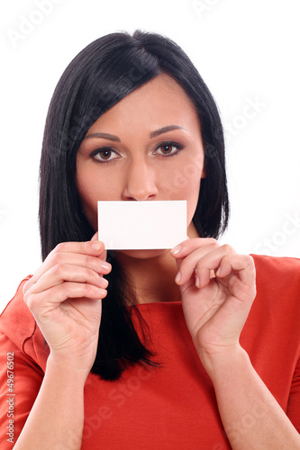 Photo: Beautiful caucasian woman with board Beautiful caucasian woman with board
