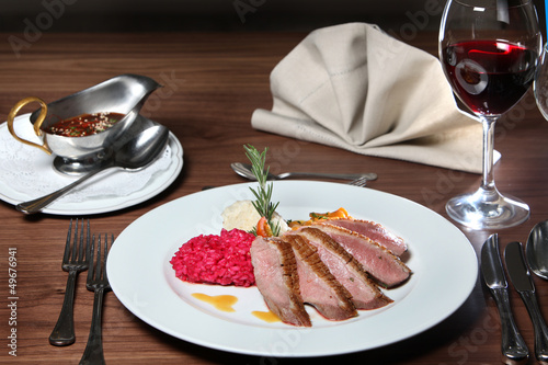 Photo: Entenbrust , Kürbis mit Risotto und Honig-Ingwer-Sauce Entenbrust , Kürbis mit Risotto und Honig-Ingwer-Sauce