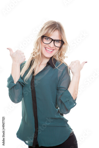 Photo: business woman thumbs up business woman thumbs up