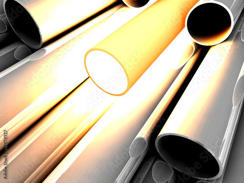 Illustration: 3D chrome tubes with overheated tube. Concept - the best. 3D chrome tubes with overheated tube. Concept - the best.