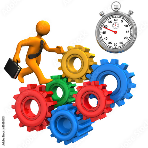 Illustration: Businessman Gears Stopwatch Businessman Gears Stopwatch