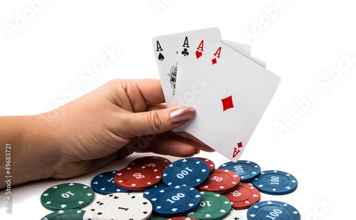 Photo: four aces with poker chips four aces with poker chips