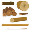 Vector: Wood Logs, Trunks And Planks Set Wood Logs, Trunks And Planks Set
