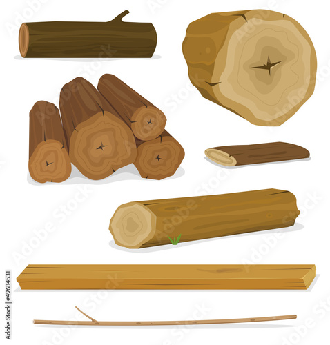 Vector: Wood Logs, Trunks And Planks Set Wood Logs, Trunks And Planks Set