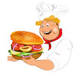 Vector: Funny Chef and best big traditional hamburger.Vector Funny Chef and best big traditional hamburger.Vector