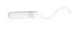 A clean cotton tampon with blue string