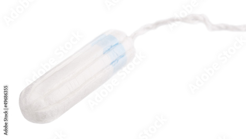 Photo: A clean cotton tampon with blue string A clean cotton tampon with blue string