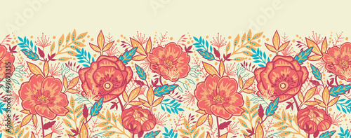 Illustration: Raster Colorful vibrant flowers elegant horizontal seamless Raster Colorful vibrant flowers elegant horizontal seamless