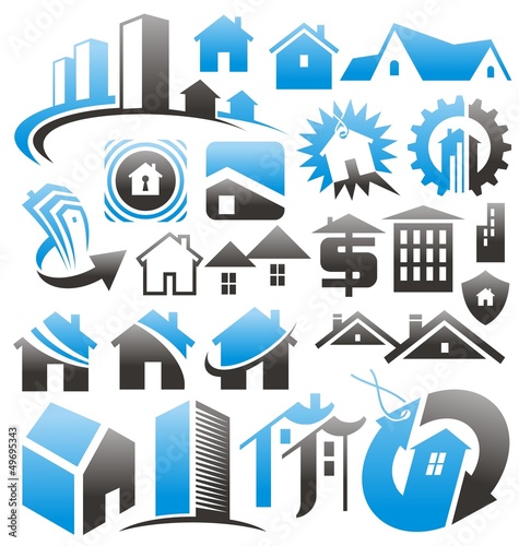 Vector: Set of house icons, symbols and signs Set of house icons, symbols and signs