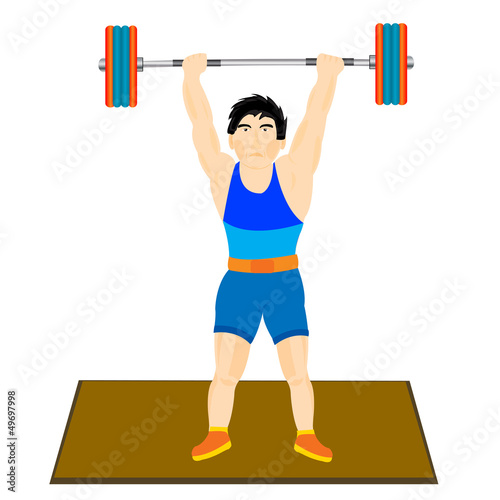 Vector: Man athlete raises barbell Man athlete raises barbell