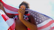Laughing Ethnic Girl American Flag