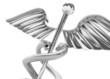 Abstract medical background with golden caduceus medical symbol