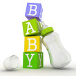 Baby concept of cubes with feeding bottle