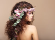 Woman with Colorful Wreath of Flowers. Valentine's Day