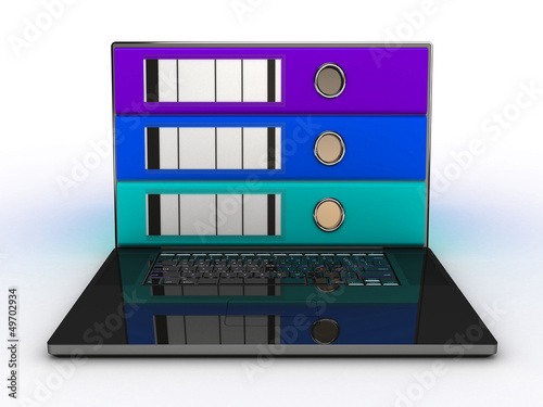 Illustration: abstract image of computer and folders for documents abstract image of computer and folders for documents
