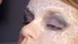 Video: visagist is finishing painting of mask on face of a model visagist is finishing painting of mask on face of a model