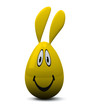 Illustration: Yellow Easter egg with smiling face and rabbit ears, 3d Yellow Easter egg with smiling face and rabbit ears, 3d