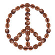 Photo: peace sign from coffee on white background. peace sign from coffee on white background.