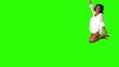 Girl in white dress jumping on green screen