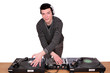 dj with turntables on white