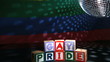 Disco ball spinning above gay pride blocks