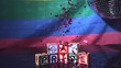 Heart confetti falling on blocks spelling gay pride