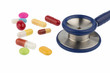 Bunte Tabletten ein Stethoskop