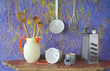 Foto: Vintage kitchen utensils, spatulas,skimmer, china bone coffee fi Vintage kitchen utensils, spatulas,skimmer, china bone coffee fi