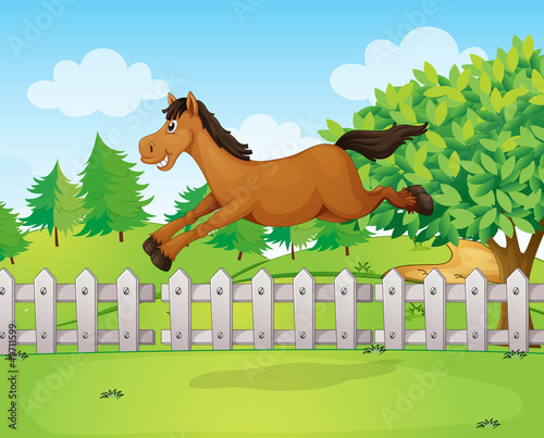 Vector: A horse jumping over the fence A horse jumping over the fence