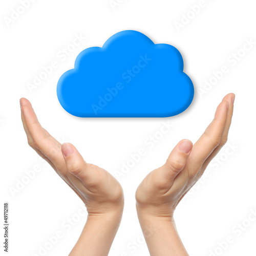 Photo: Cloud computing concept with woman hands. Cloud computing concept with woman hands.