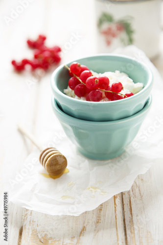 Photo: Fresh cottage cheese with red currant and honey Fresh cottage cheese with red currant and honey