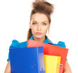happy woman with folders
