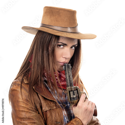 Photo: Attractive cowgirl with gun Attractive cowgirl with gun