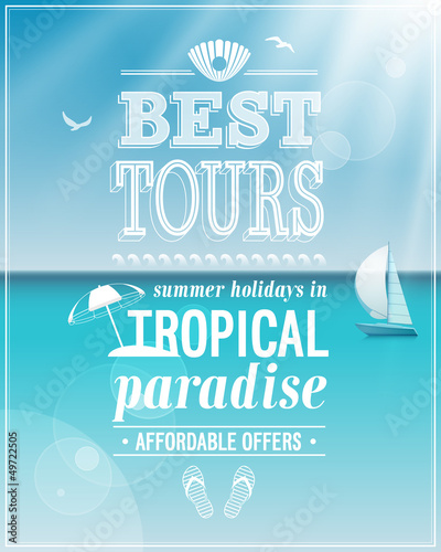 Vector: Beautiful seaside view poster. Vector background. Beautiful seaside view poster. Vector background.
