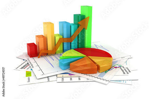 Illustration: 3d business graph and documents 3d business graph and documents