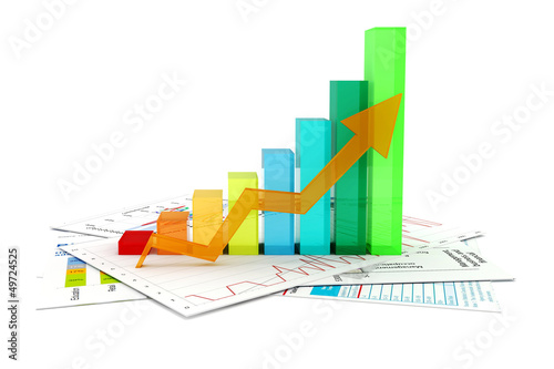 Illustration: 3d business graph and documents 3d business graph and documents