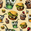 Fast food colorful seamless pattern