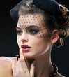 Aristocratic Profile of Retro Woman in Black Veil. Vintage