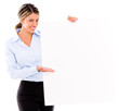 Businesswoman displaying a banner ad