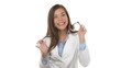 Dancing celebrating cheering medical doctor woman
