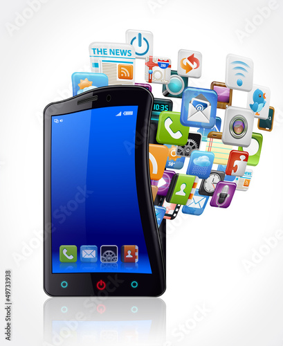 Illustration: Smartphone with application icons Smartphone with application icons