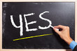 writing YES on a black board