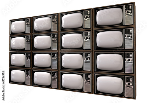 Illustration: Vintage TV Stack Isolated Perspective Vintage TV Stack Isolated Perspective