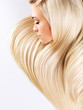Blond woman with long straight hairs