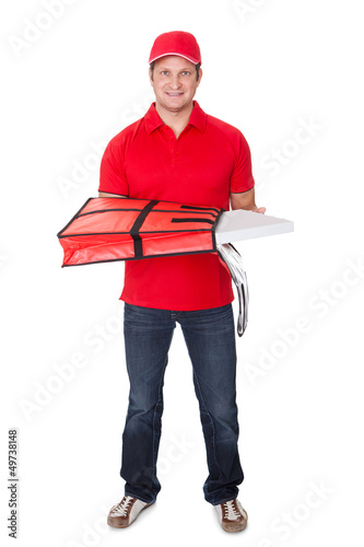 Photo: Portrait of pizza delivery guy Portrait of pizza delivery guy